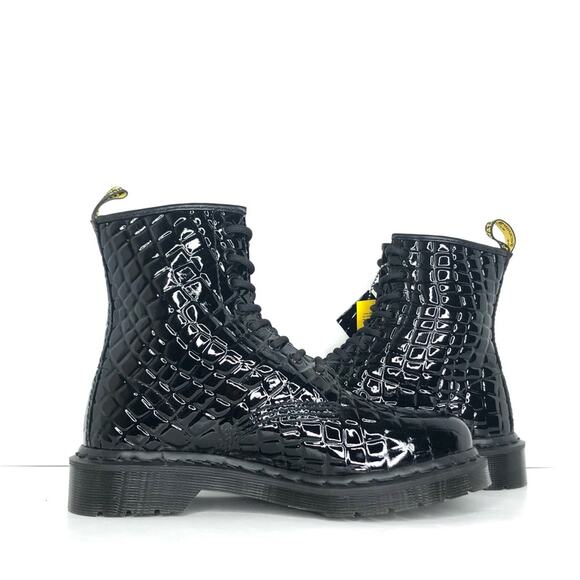 Dr Martens Patent Croc Emboss Black Leather Ankle Lace Up Boots Women’s 7 Shoes - Picture 4 of 12